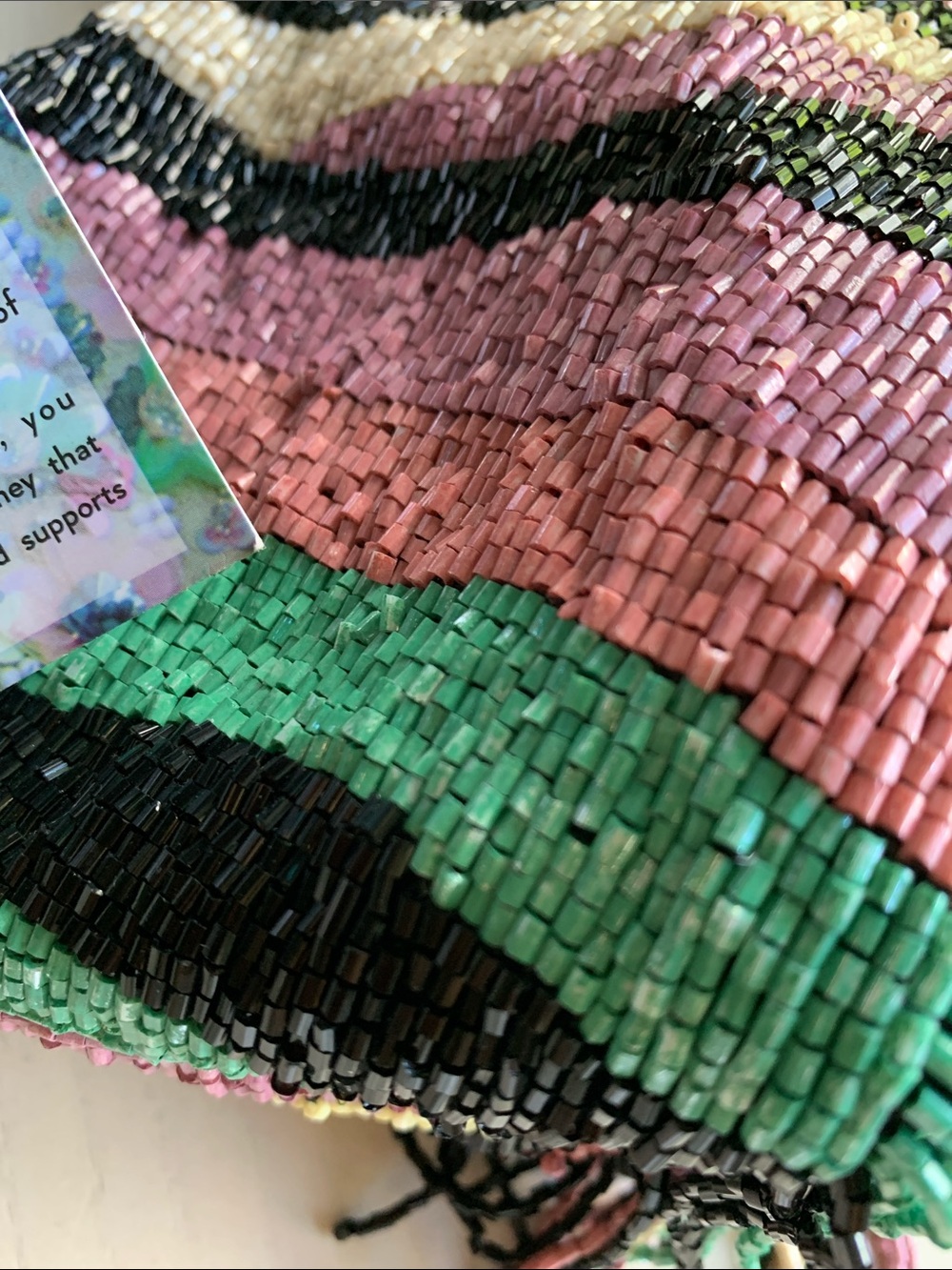 Handcrafted Beaded Mini Tote in Pink, Green & Cream - Picture 5 of 6